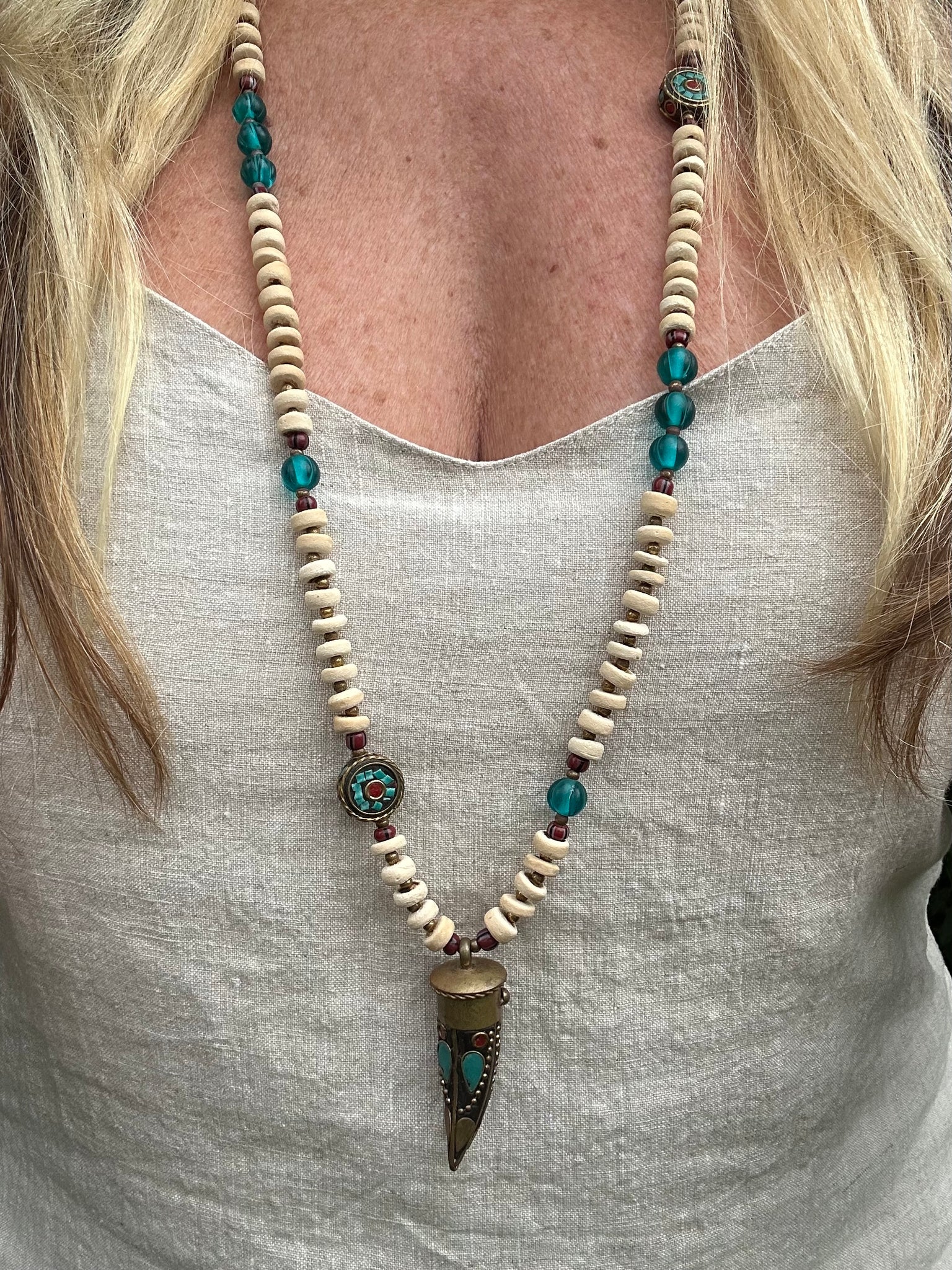 White Tibetan Vintage Charm Beaded Necklace
