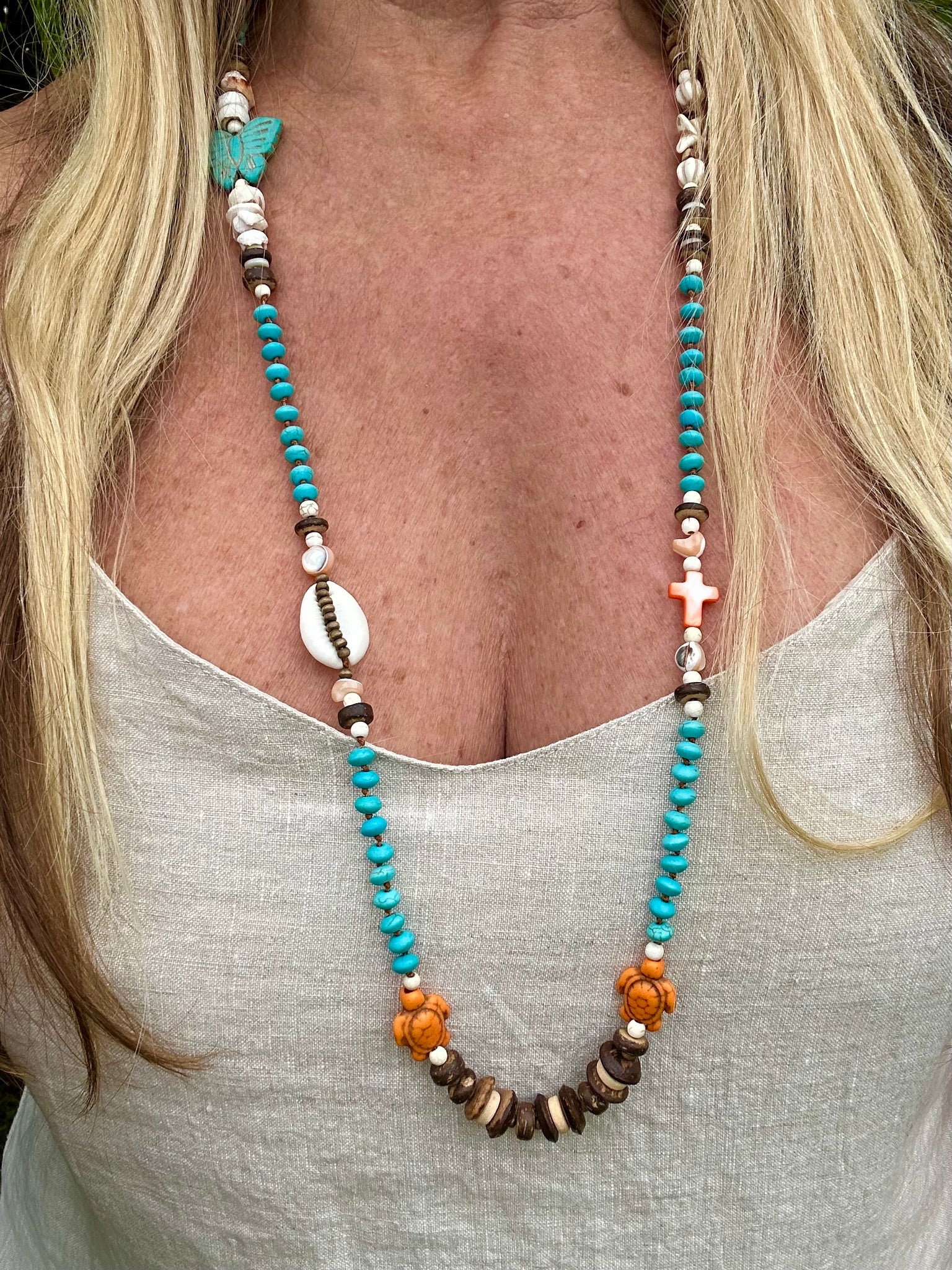 Boho Cowrie Shell Knotted Necklace