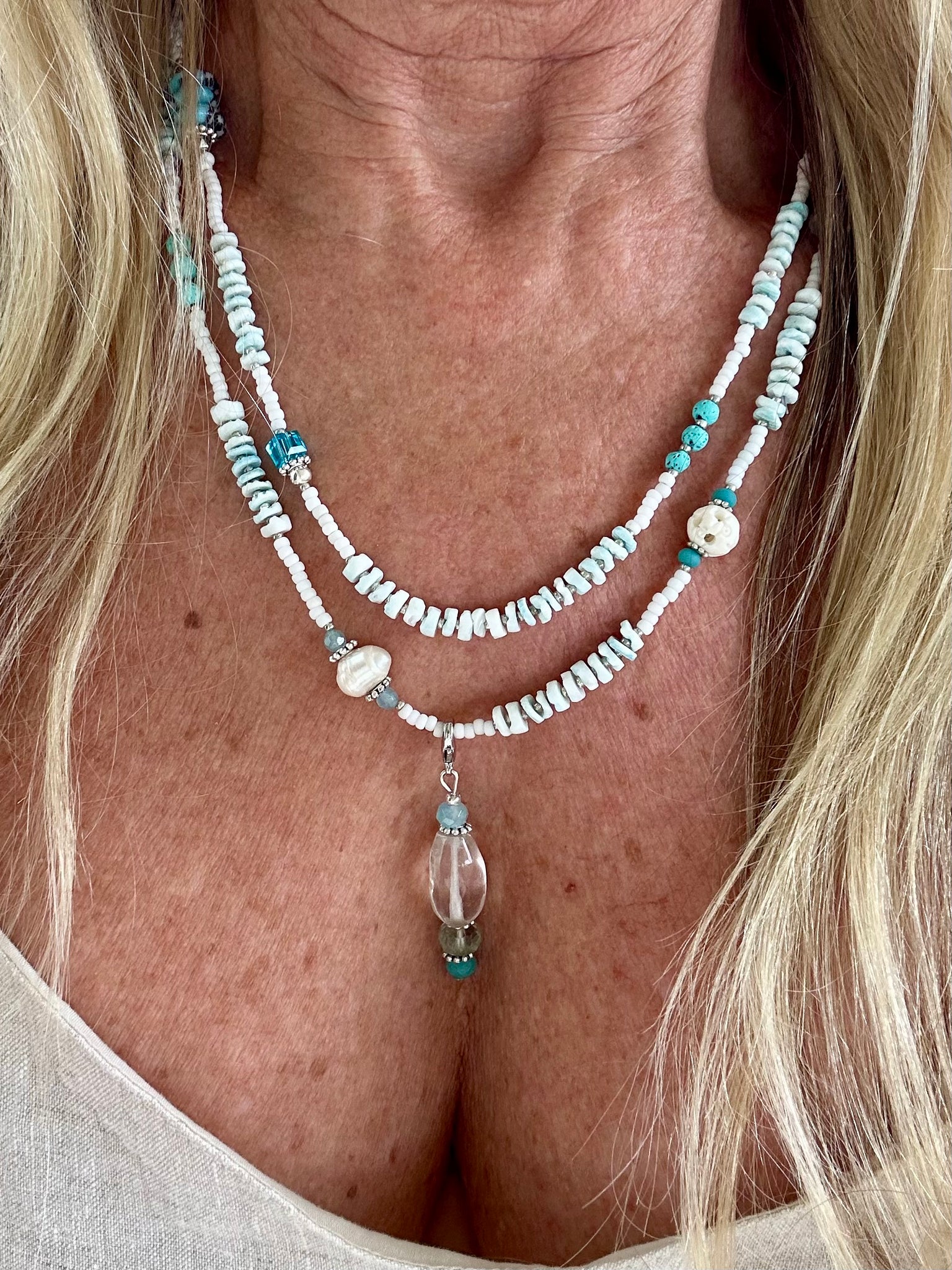 Coastal Blue Heishi Shell Beaded Necklace