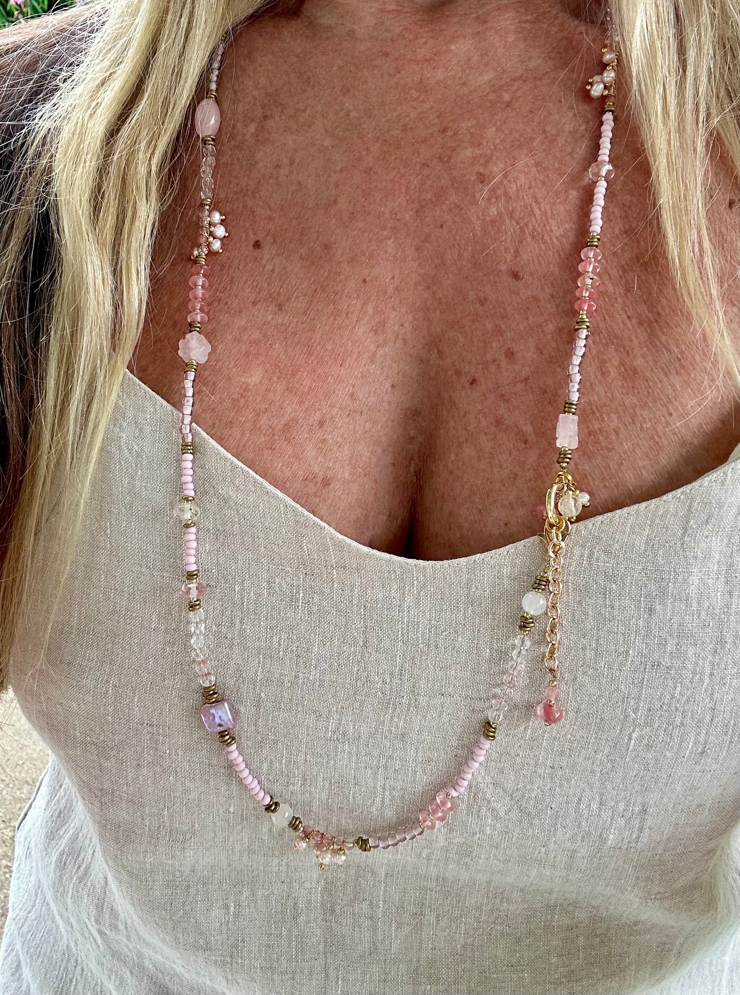 Pink Stone Necklace Choker Bracelet