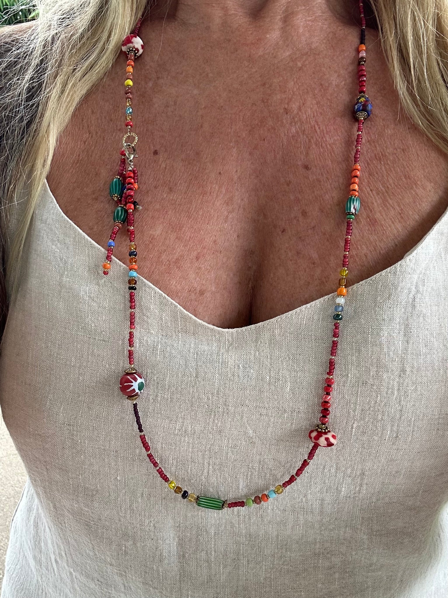 African Red Seed Bead Necklace