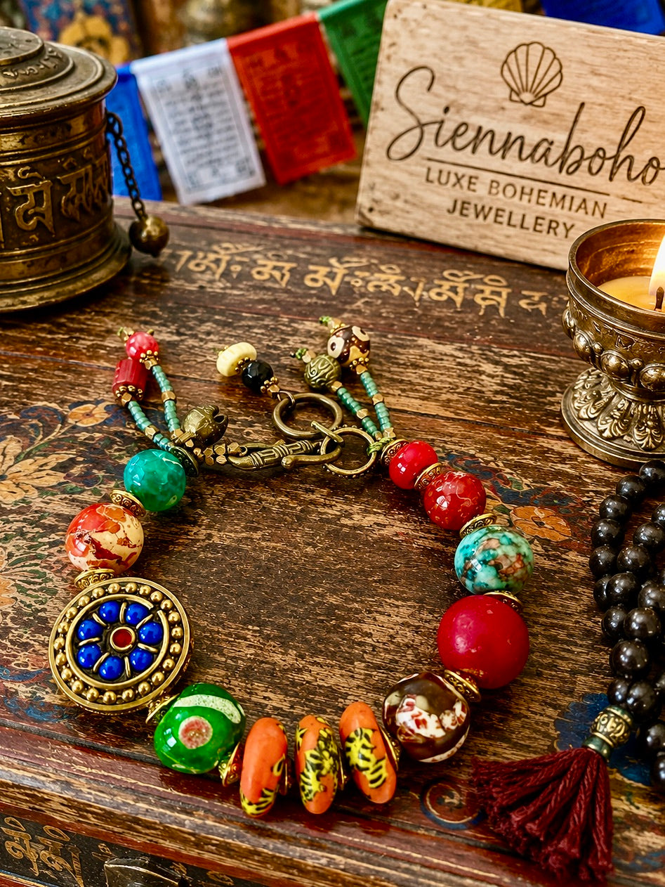 Tibetan Dzi & Trade Bead Boho Bracelet
