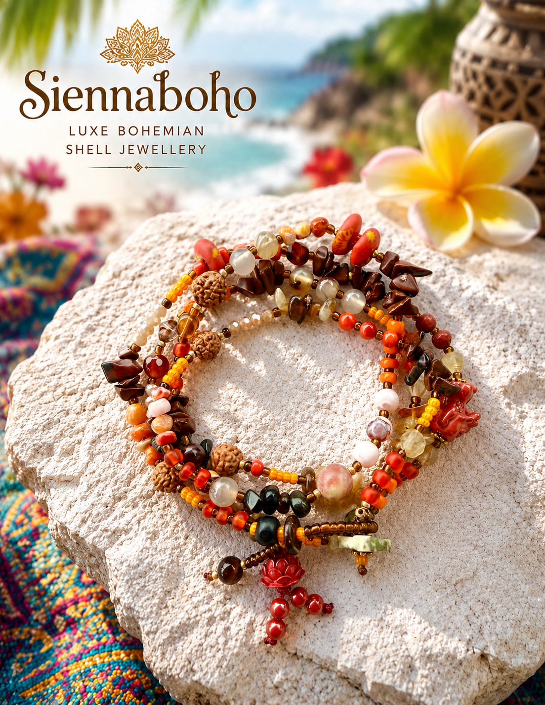 Coastal Amber Stone Wrap Bracelet