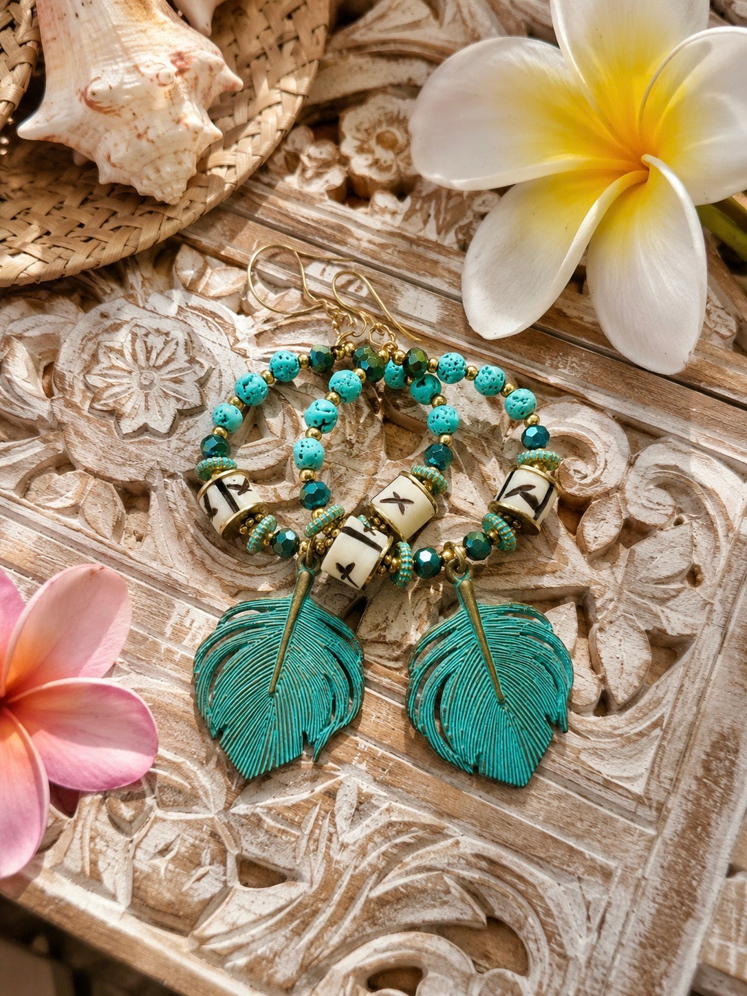 Tribal Ocean Feather Drop Earrings