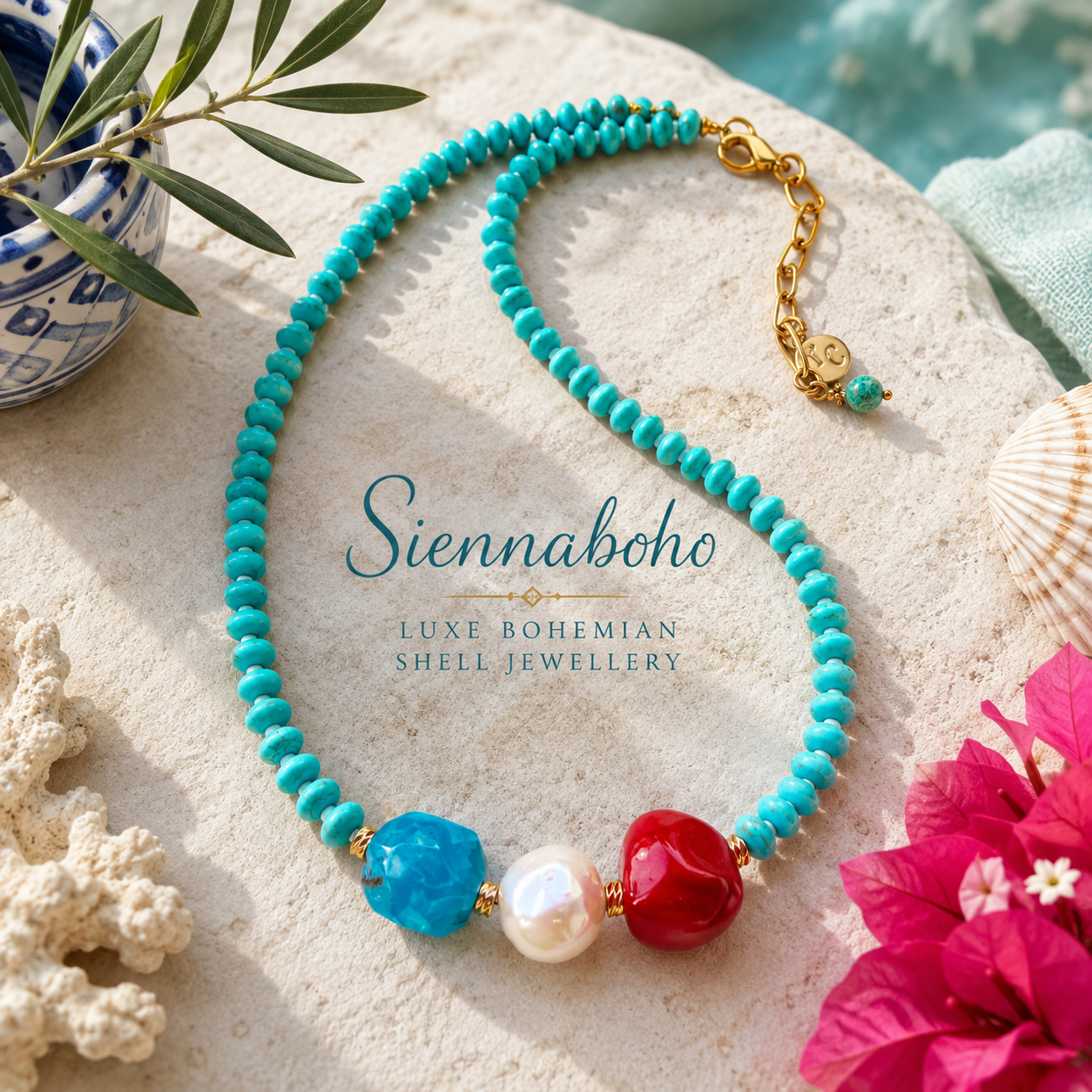 Santorini Ocean Pearl & Coral Necklace