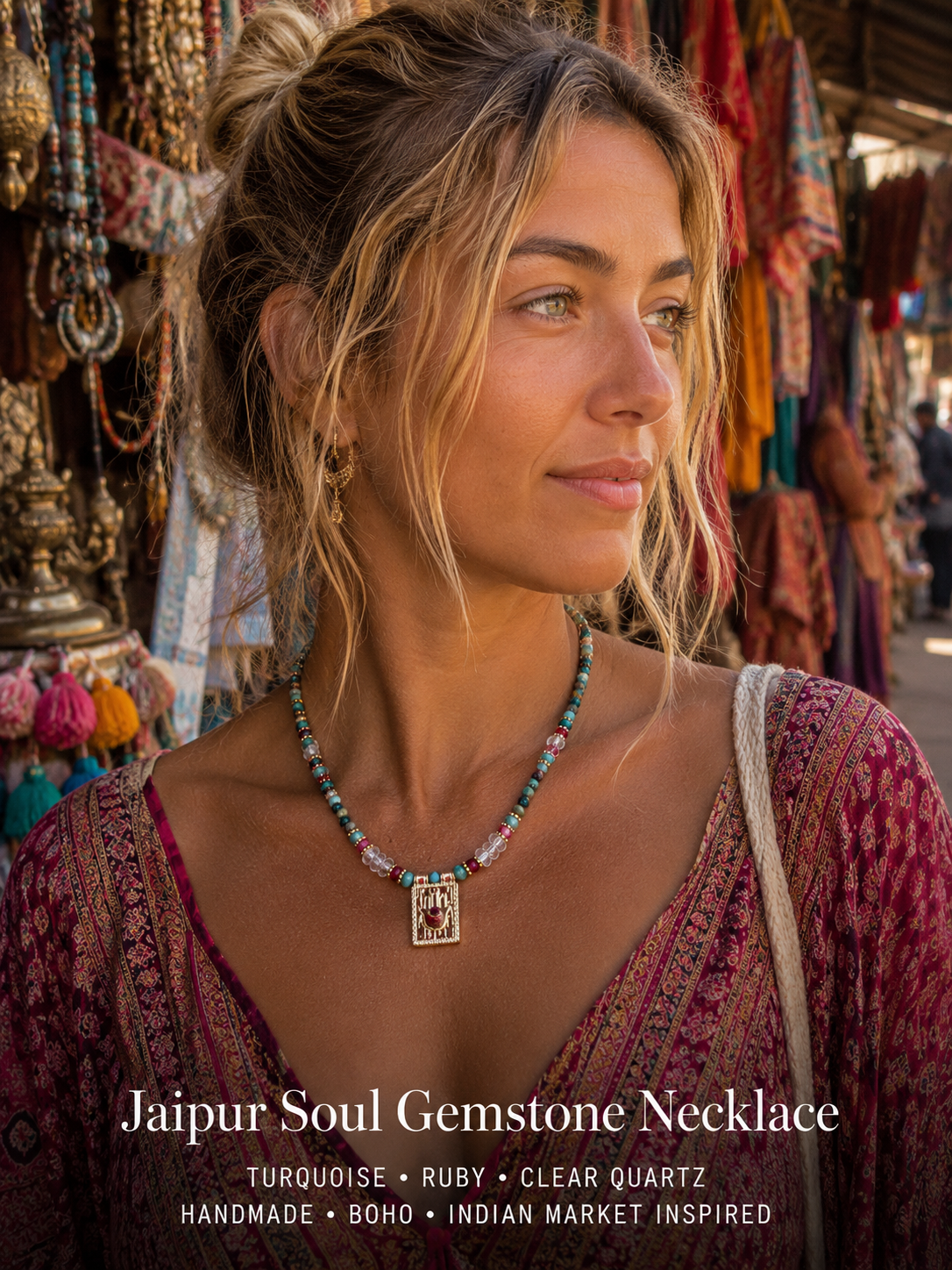 Indian Market Turquoise Crystal Necklace