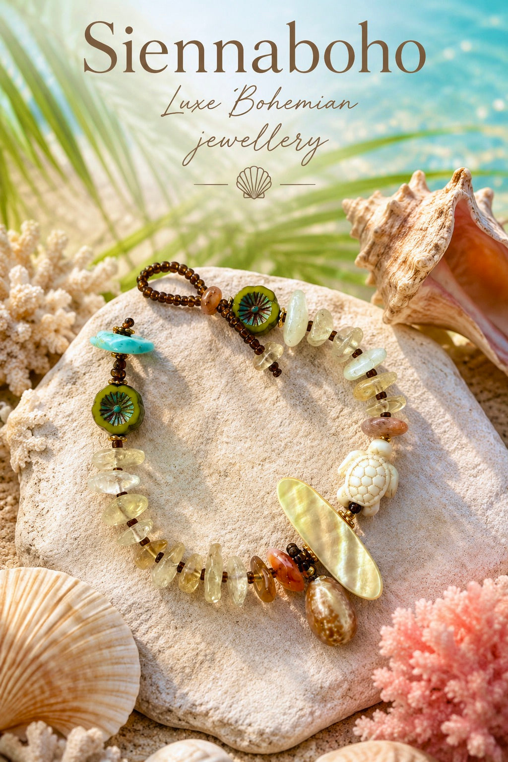 Ocean Beach Citrine Stone Shell Bracelet