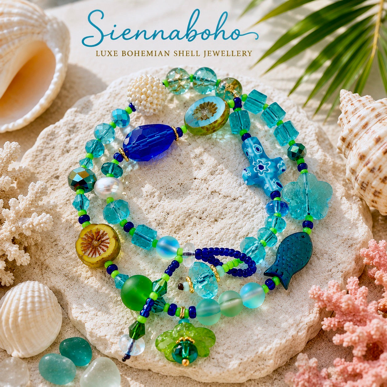 Boho Ocean Sea Glass Wrap Bracelet