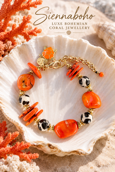 Coral Shell & Stone Beaded Bracelet