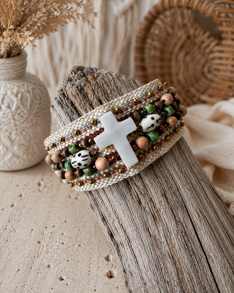 Coastal Cross Beaded Cuff Bracelet
