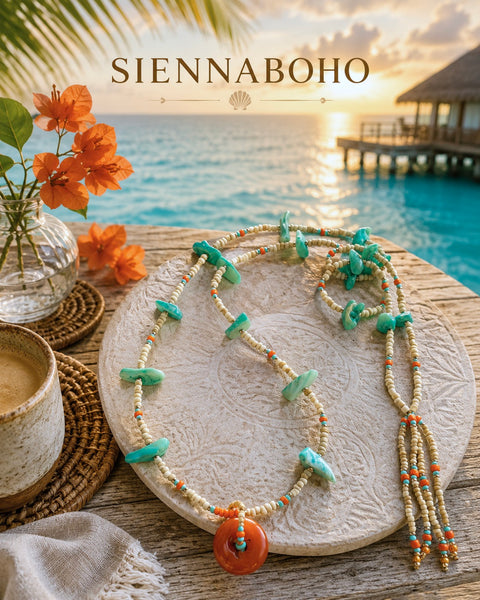 Blue Ocean Reef Seed Bead Pendant Necklace