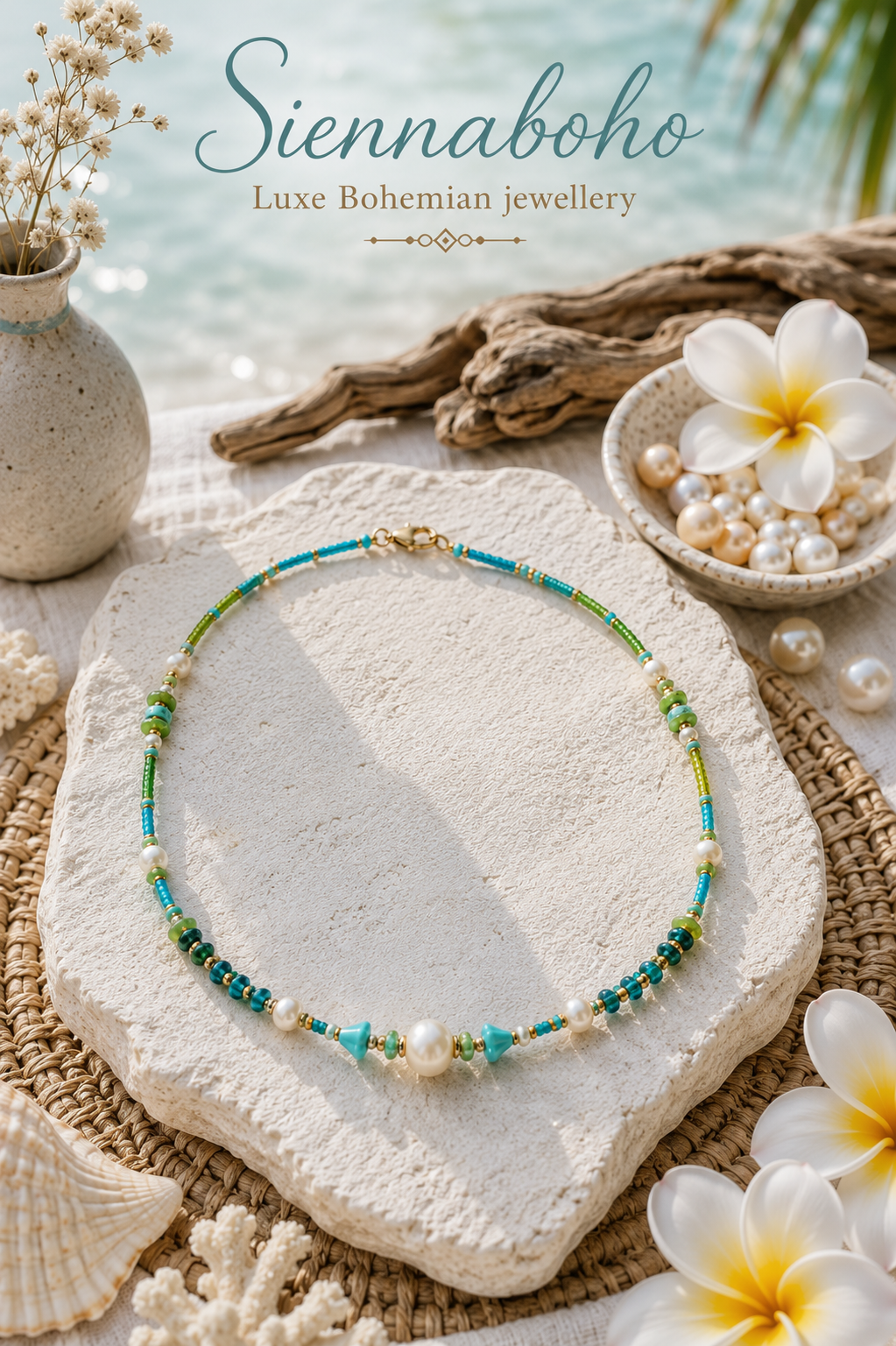 Seed Bead Pearl Flower Necklace