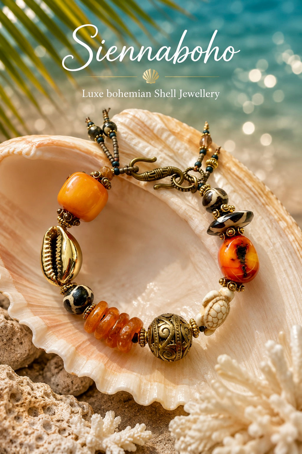 Gold Cowrie Shell & Turtle Beach Bracelet