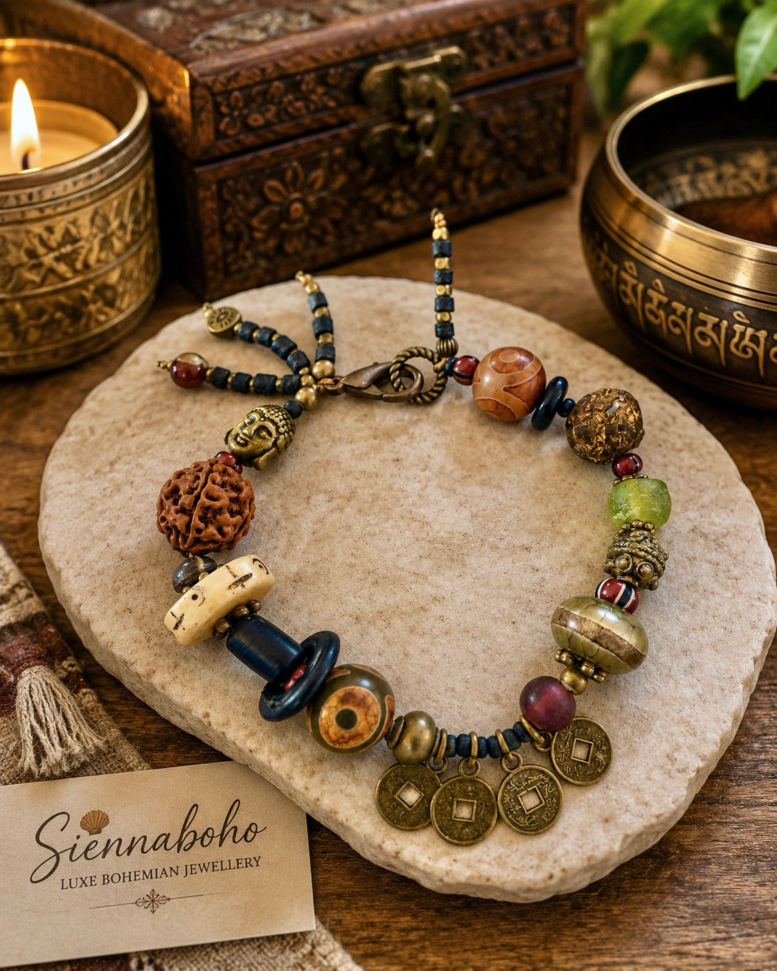 Buddha Coin Boho Stone Bracelet