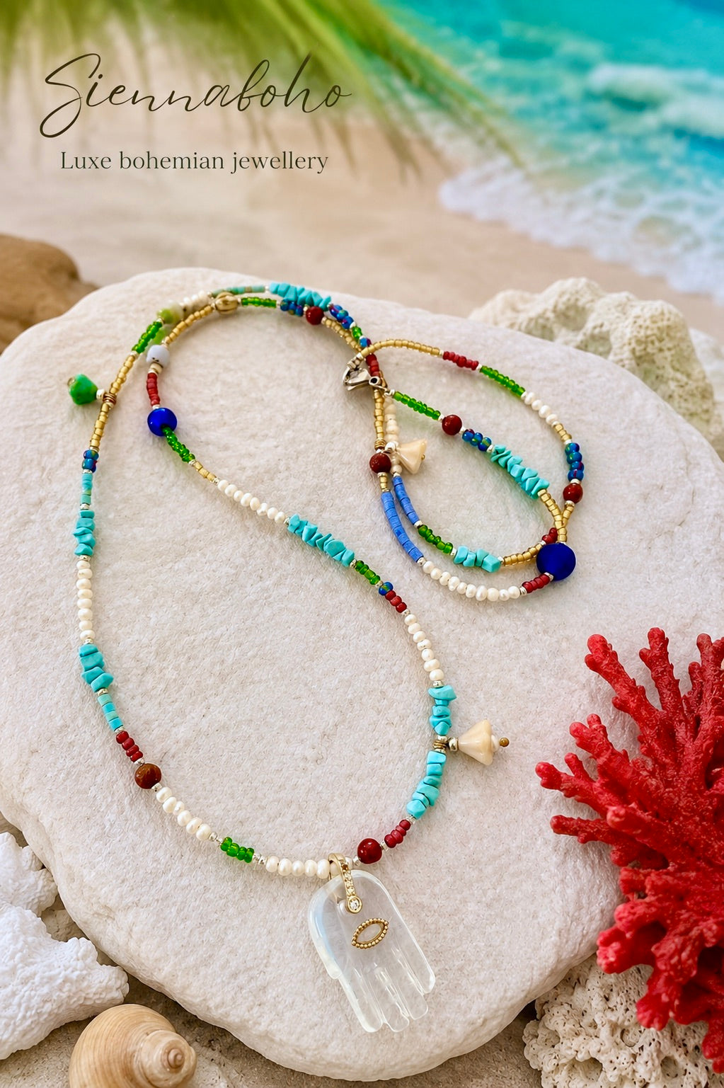 Sea Breeze Hamsa Hand Necklace