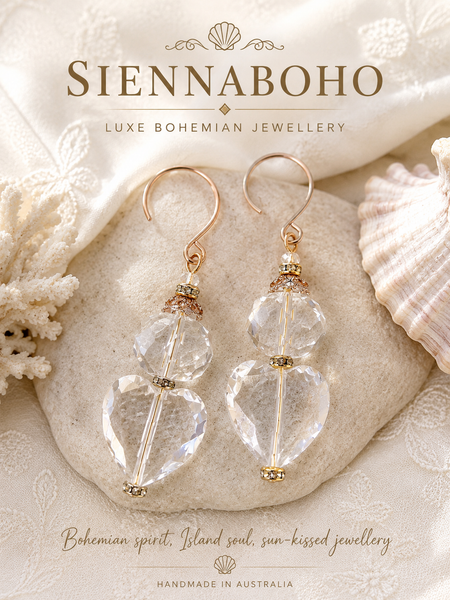 Crystal Heart Gold Earrings