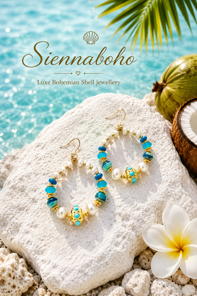 Ocean Turquoise Gold Pearl Earrings