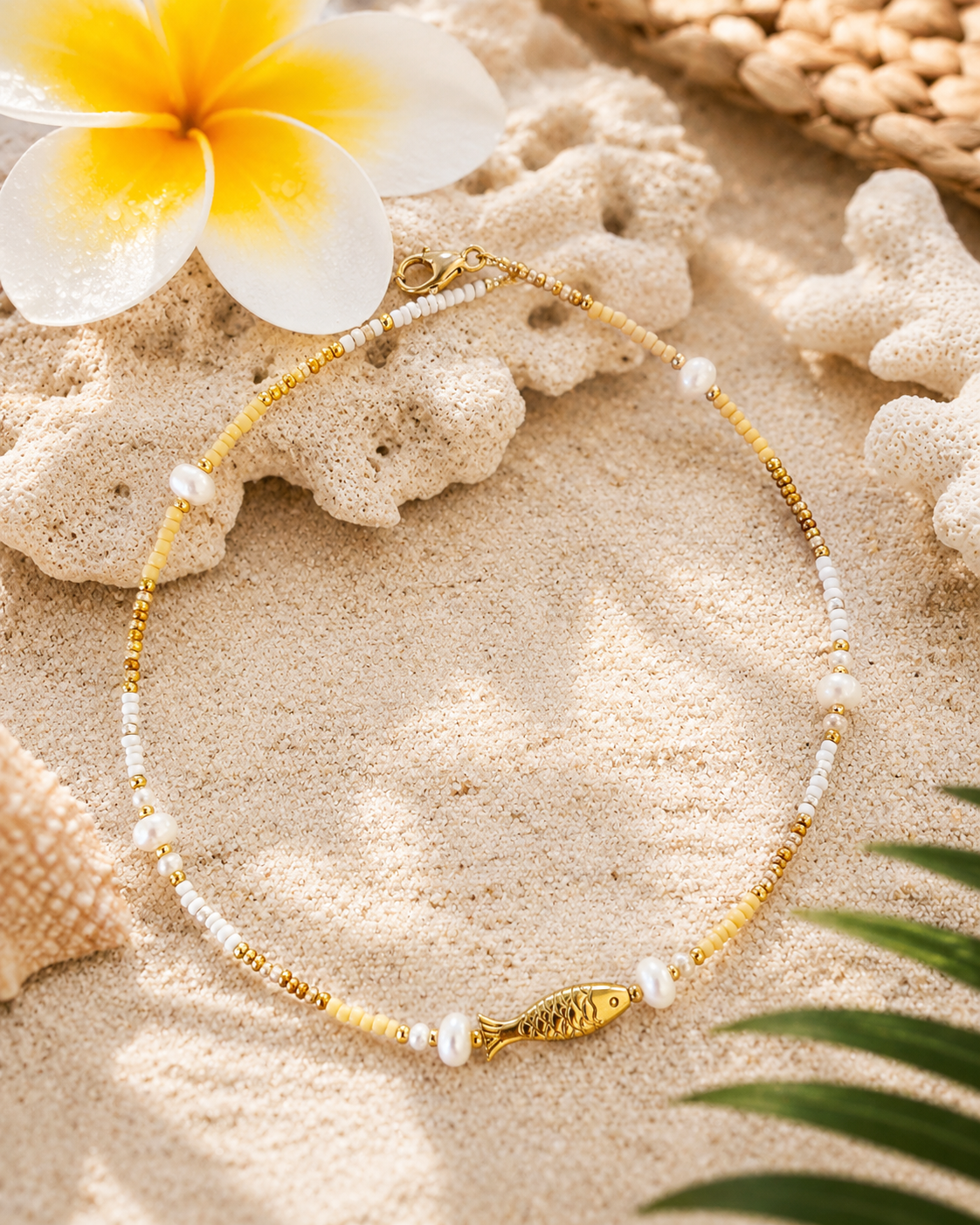 Golden Island Fish Seed Bead Necklace