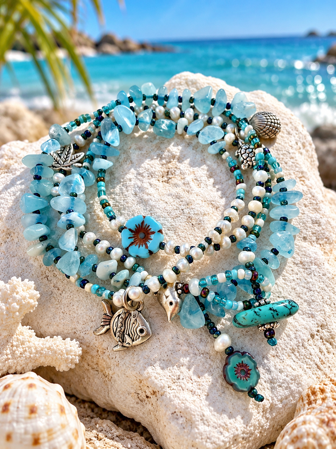 Coastal Ocean Blue Stone Pearl Bracelet