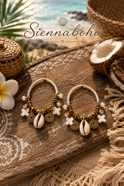 Boho Cowrie Shell Charm Earrings