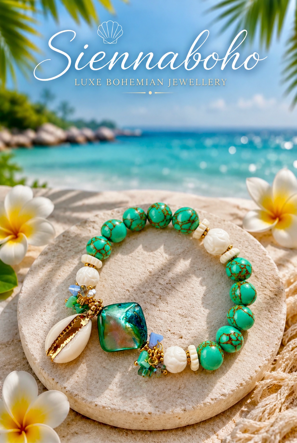 Sea-Foam Cowrie Shell Stone Bracelet