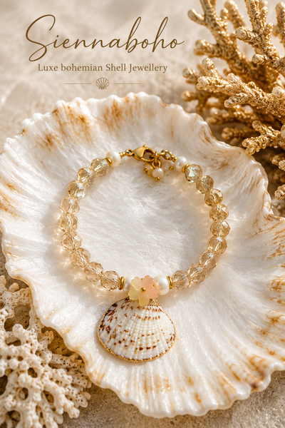 Luxe Crystal & Pearls - Shell Charm Bracelet