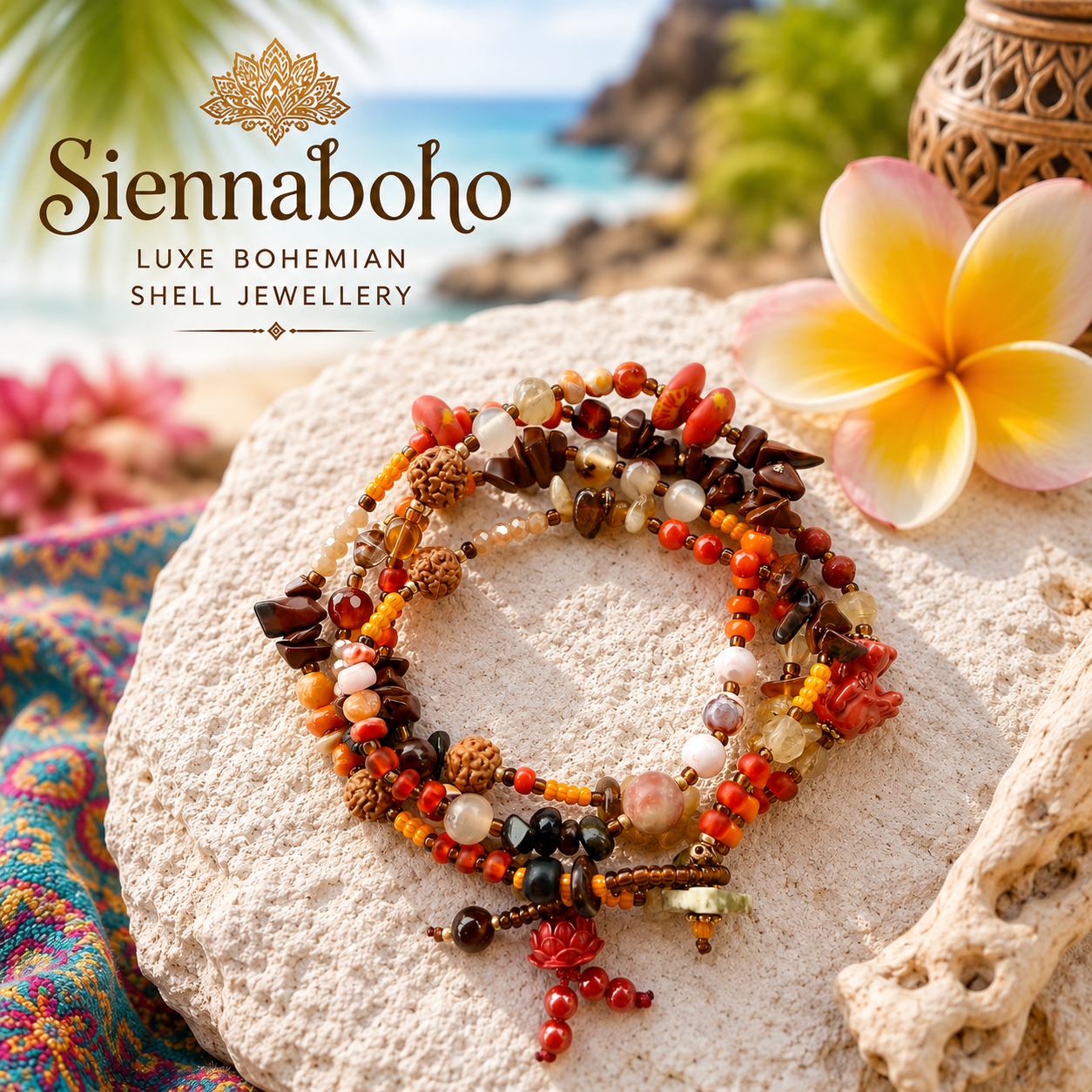 Coastal Amber Stone Wrap Bracelet