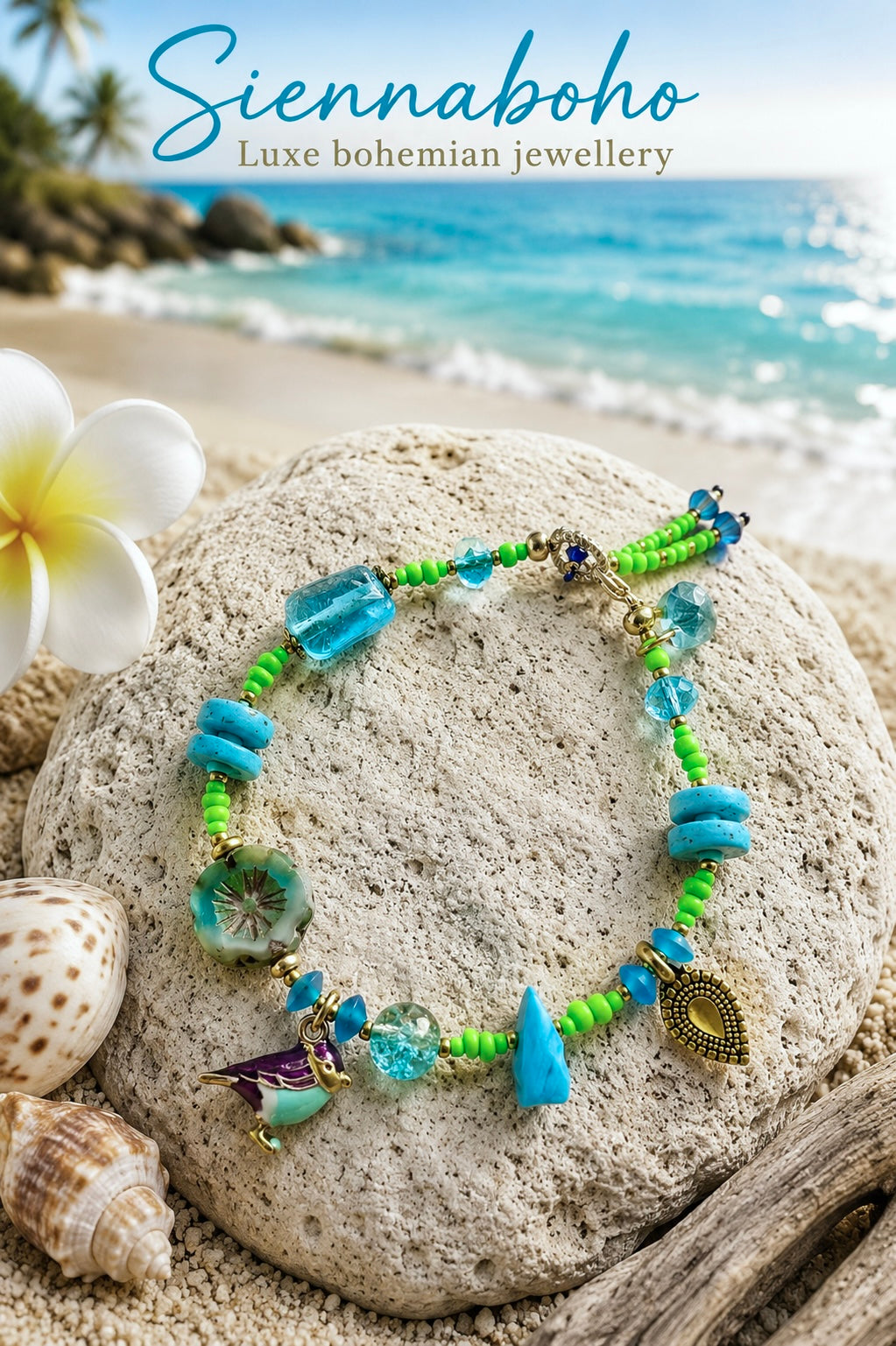 Ocean Breeze Bird -  Flower Bracelet