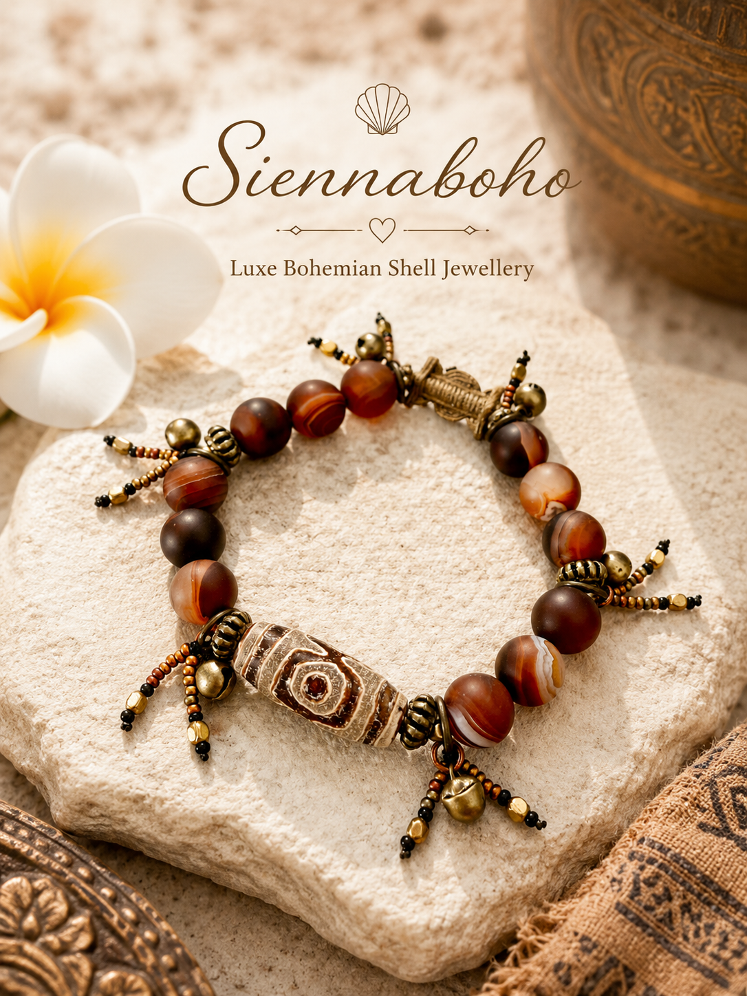 Dzi Agate & Matte Botswana Agate Boho Bracelet