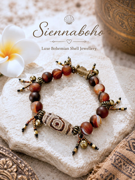 Dzi Agate & Matte Botswana Agate Boho Bracelet