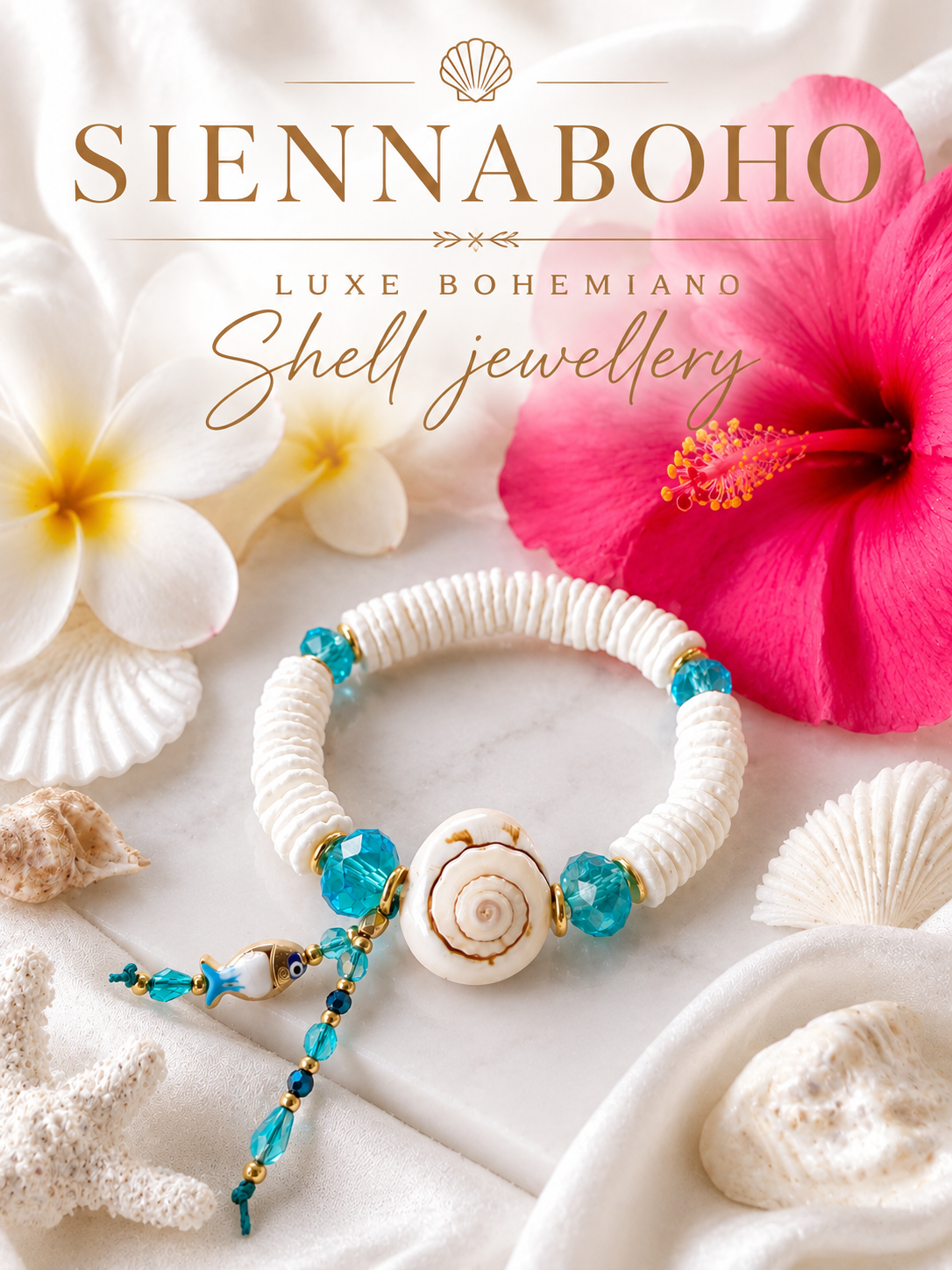 Island White Shell Crystal Shell Bracelet