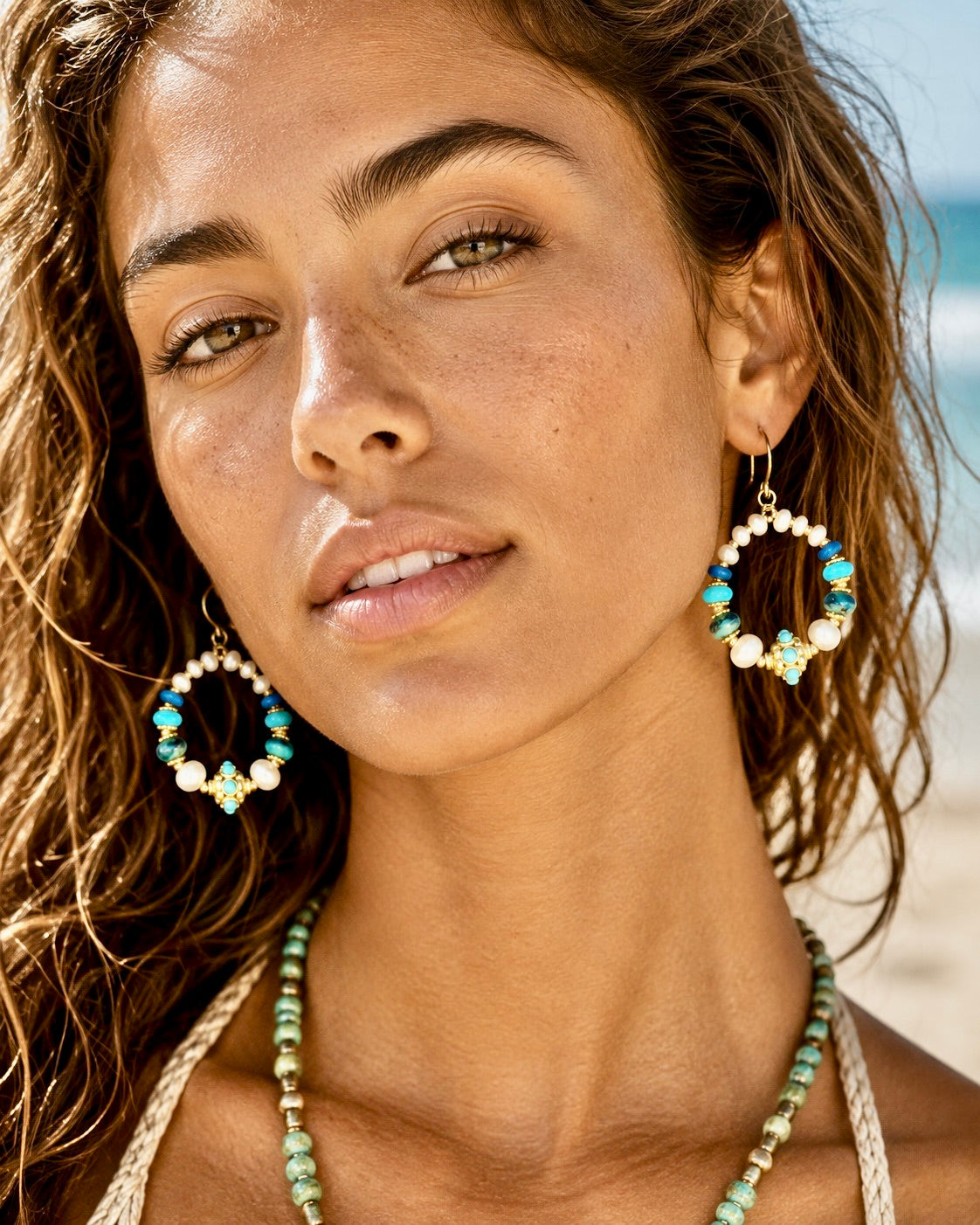 Ocean Turquoise Gold Pearl Earrings