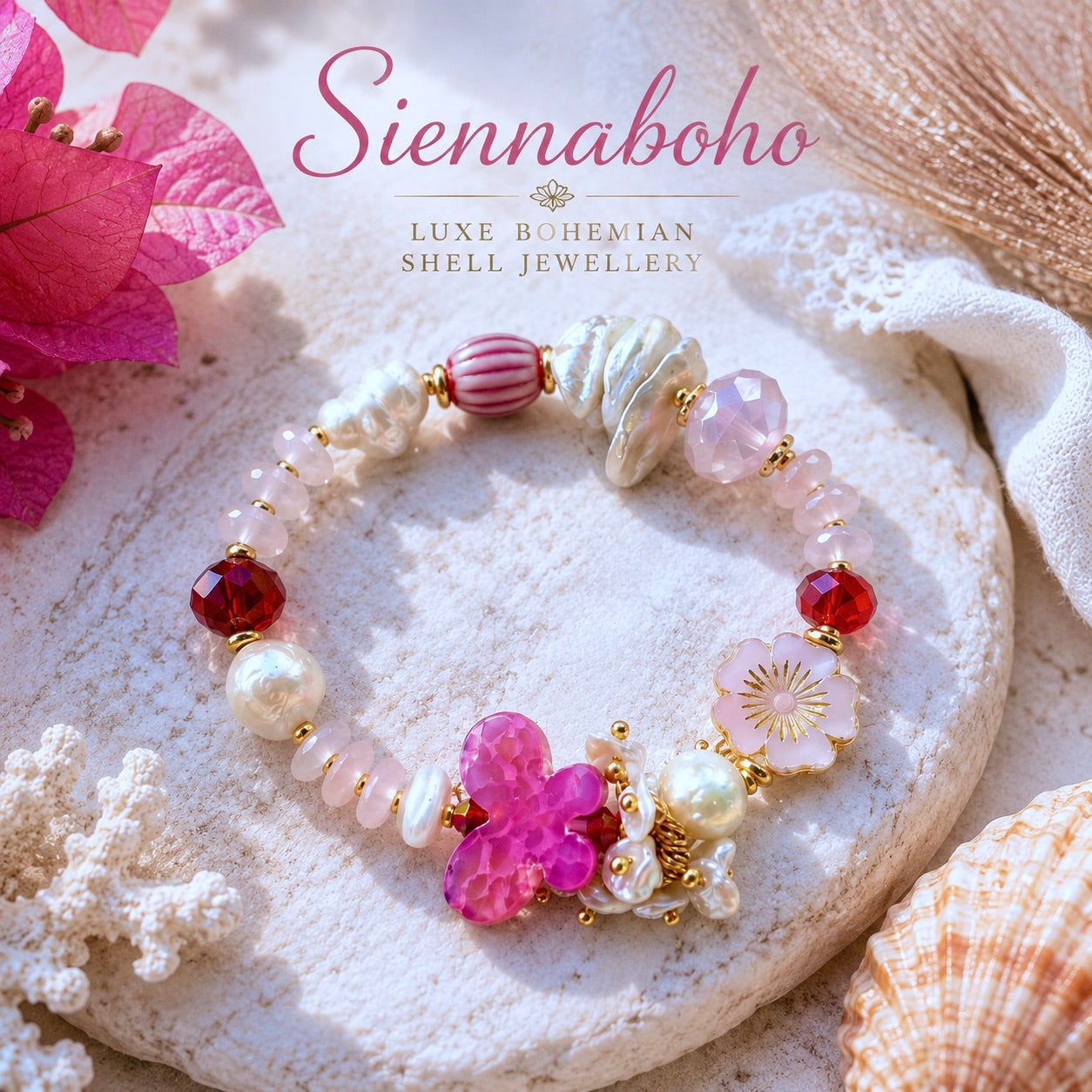 Rose Quartz Crystal Pearl Bracelet