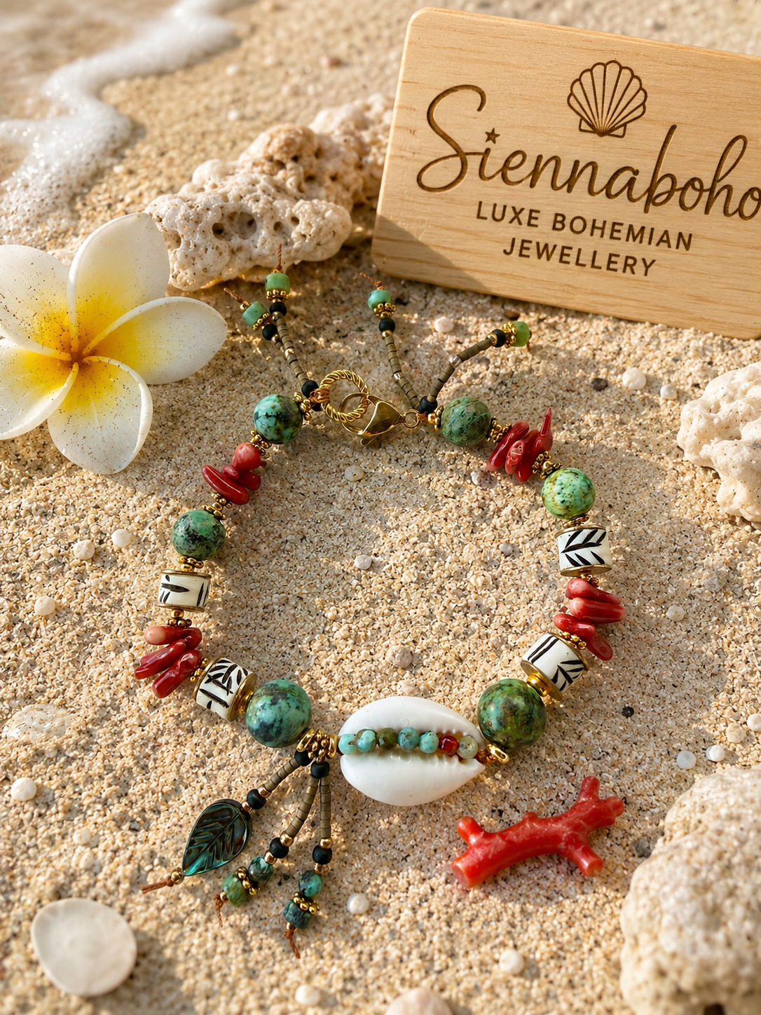Hawaii Island Turquoise Cowrie Charm  Bracelet