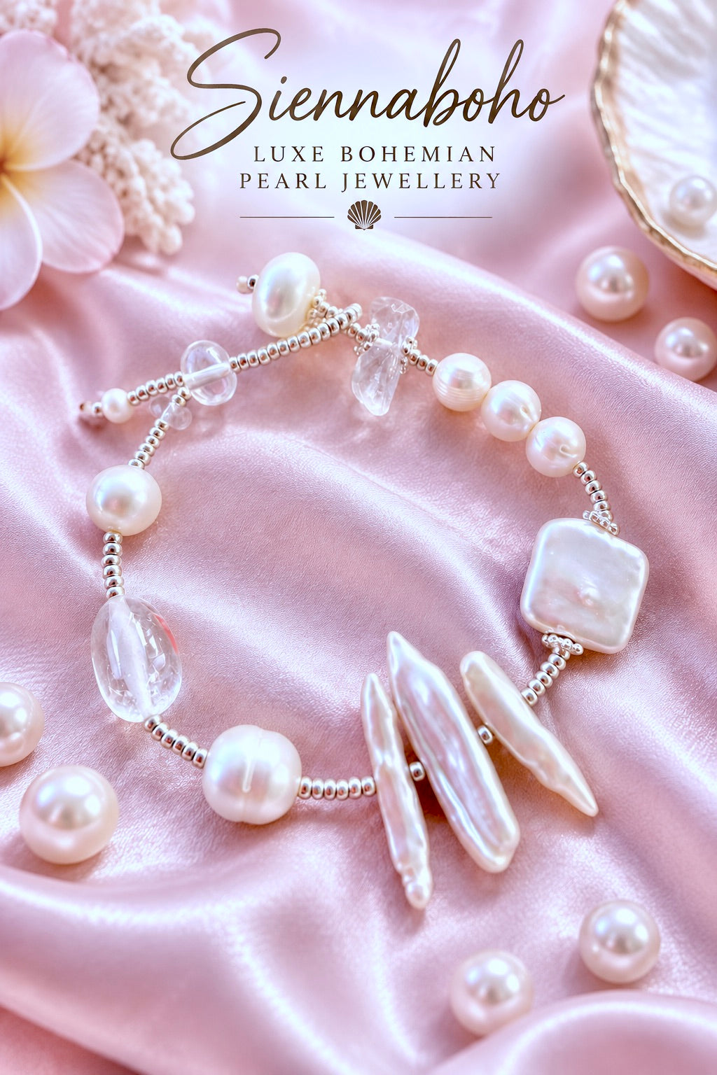 Coastal Pearl & Quartz Crystal Silver Bracelet