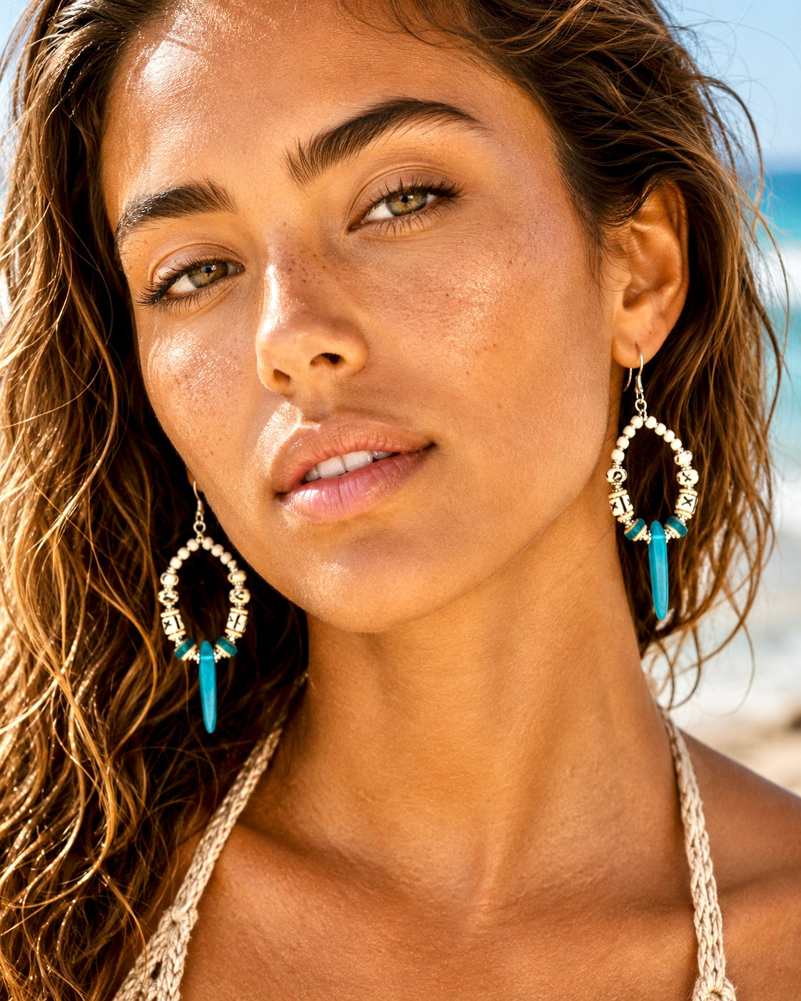 Boho Blue Sea Glass Earrings