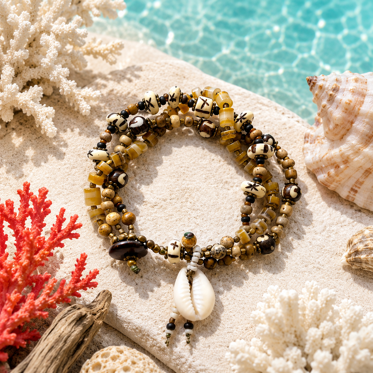 Ocean Shell & Tribal Boho Bracelet