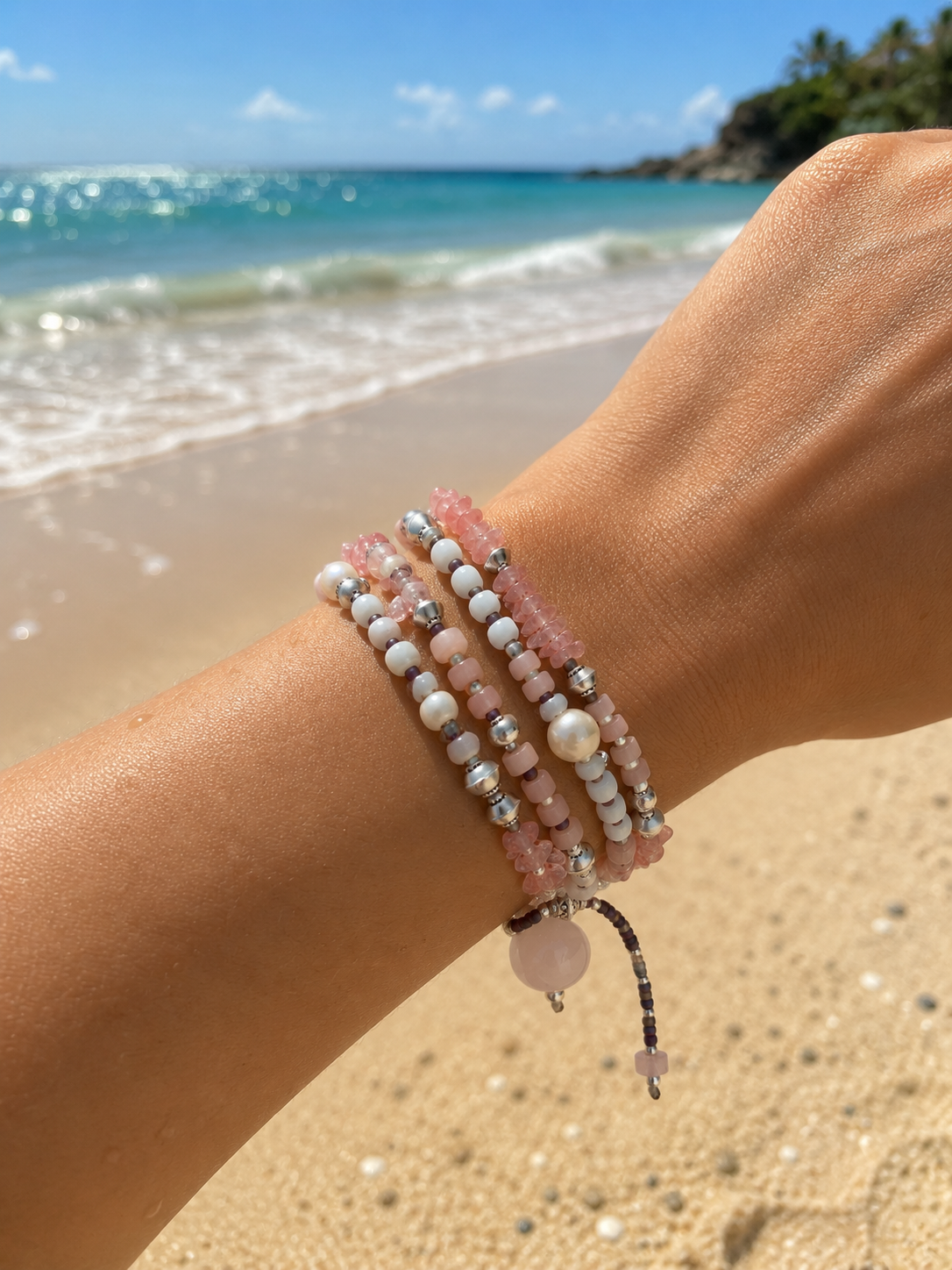 Ocean Pink Boho Wrap Bracelet