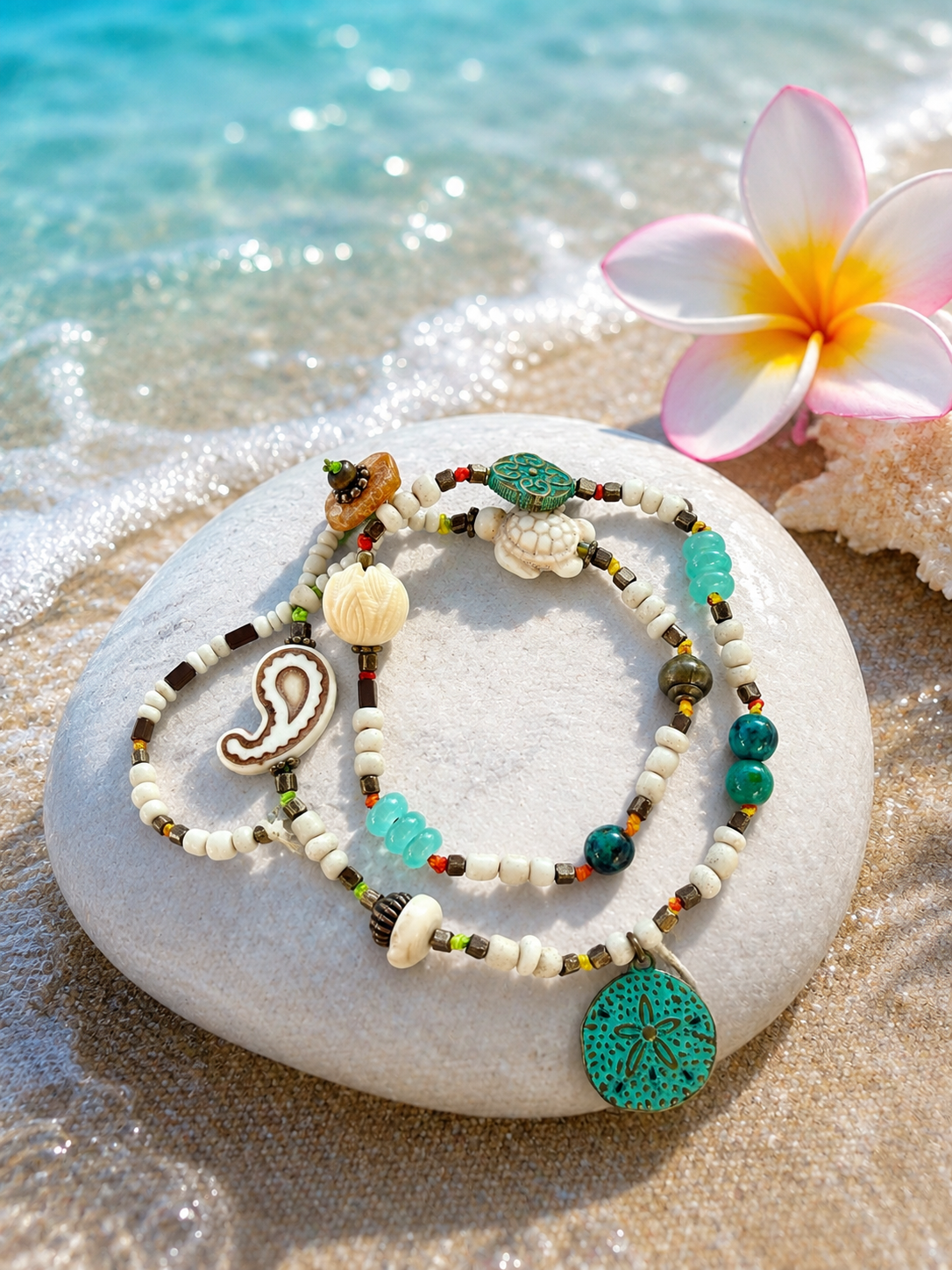 Island Surf Wrap Sand Dollar Charm Bracelet