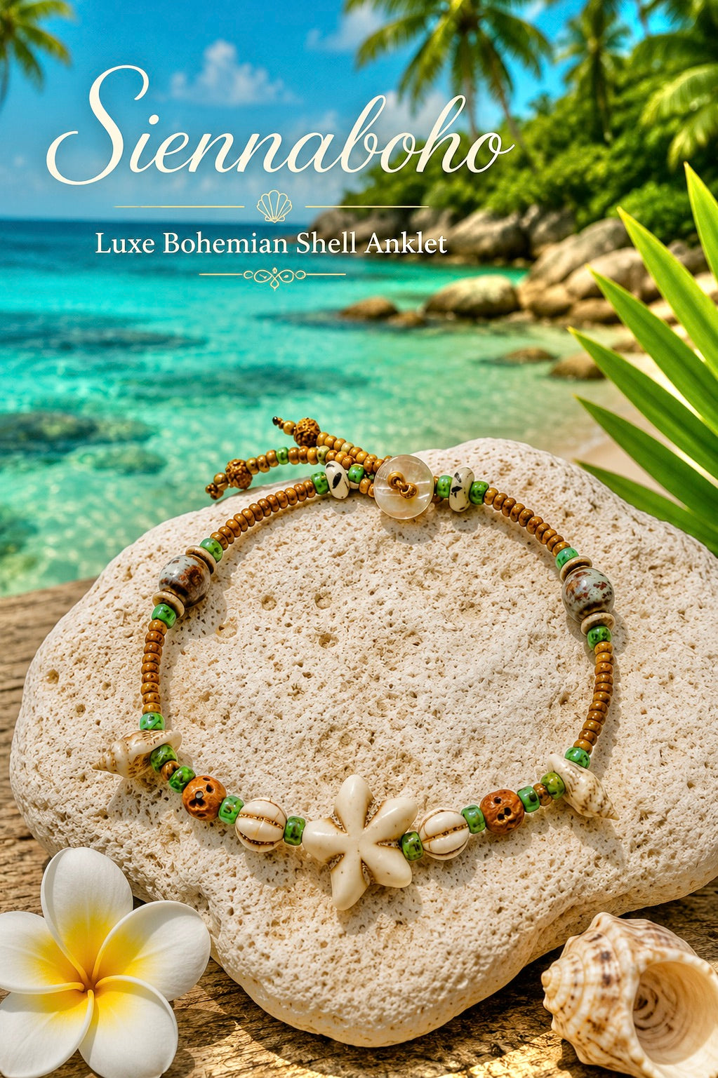 Starfish Shell Seed Bead Anklet