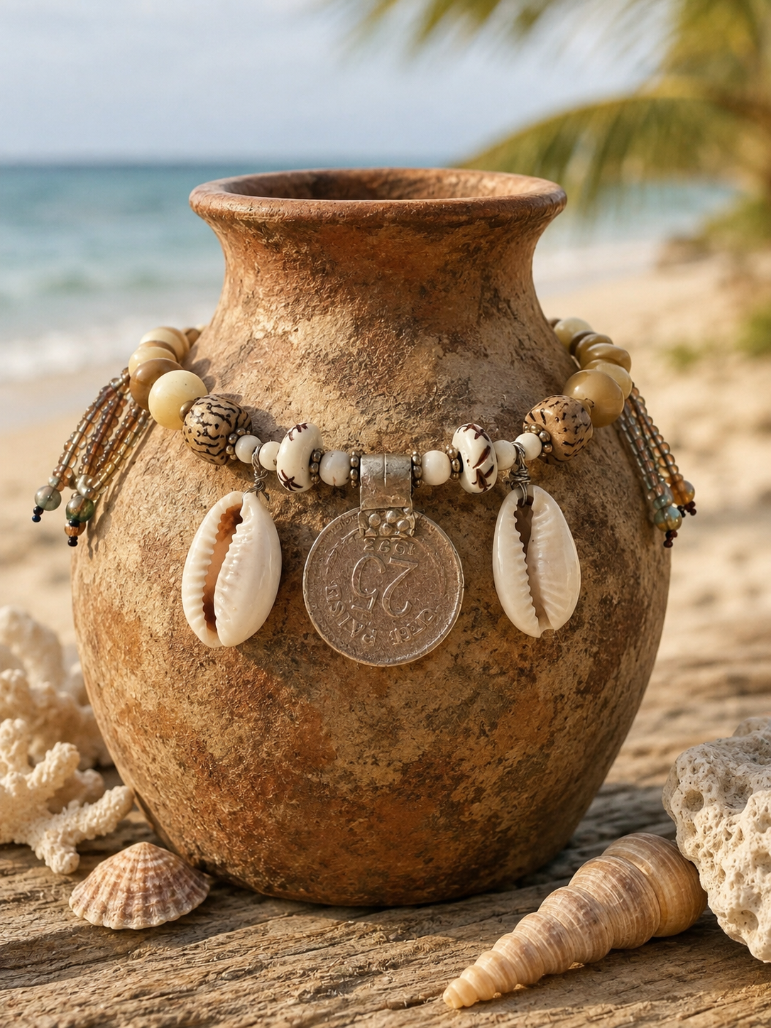 Tribal Island Cowrie Shell Charm Bracelet