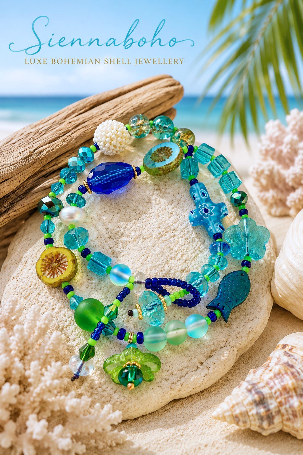 Boho Ocean Sea Glass Wrap Bracelet