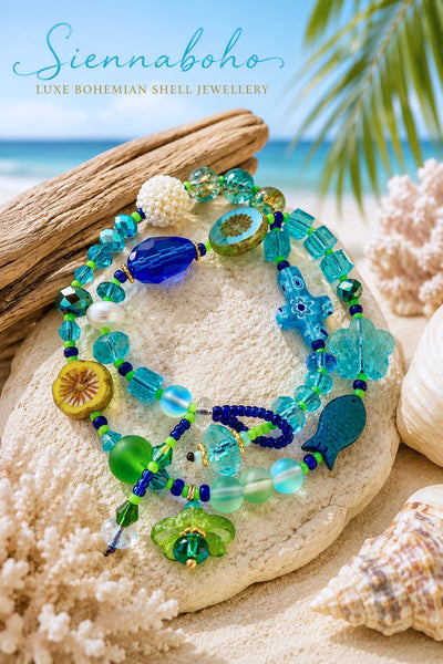 Boho Ocean Sea Glass Wrap Bracelet