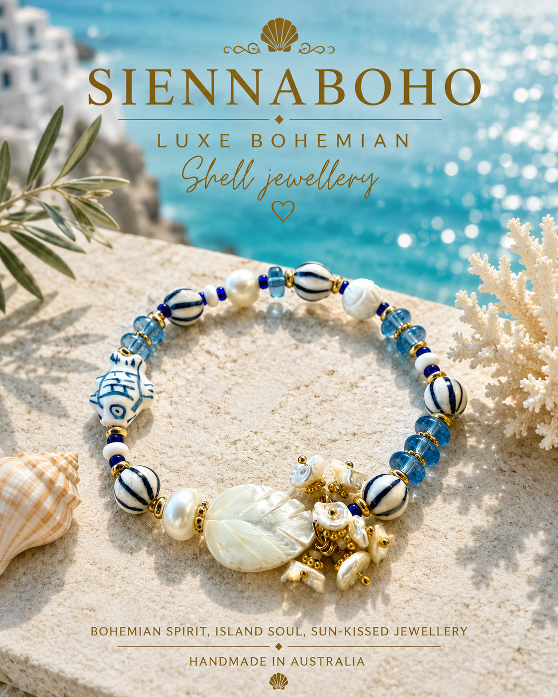 Coastal Ocean Blue Boho Shell Bracelet