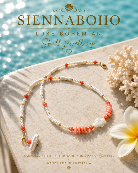 Coral Seashell Cross Necklace