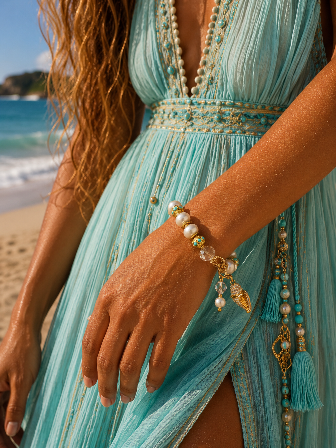 Pearl Crystal Gold Bracelet