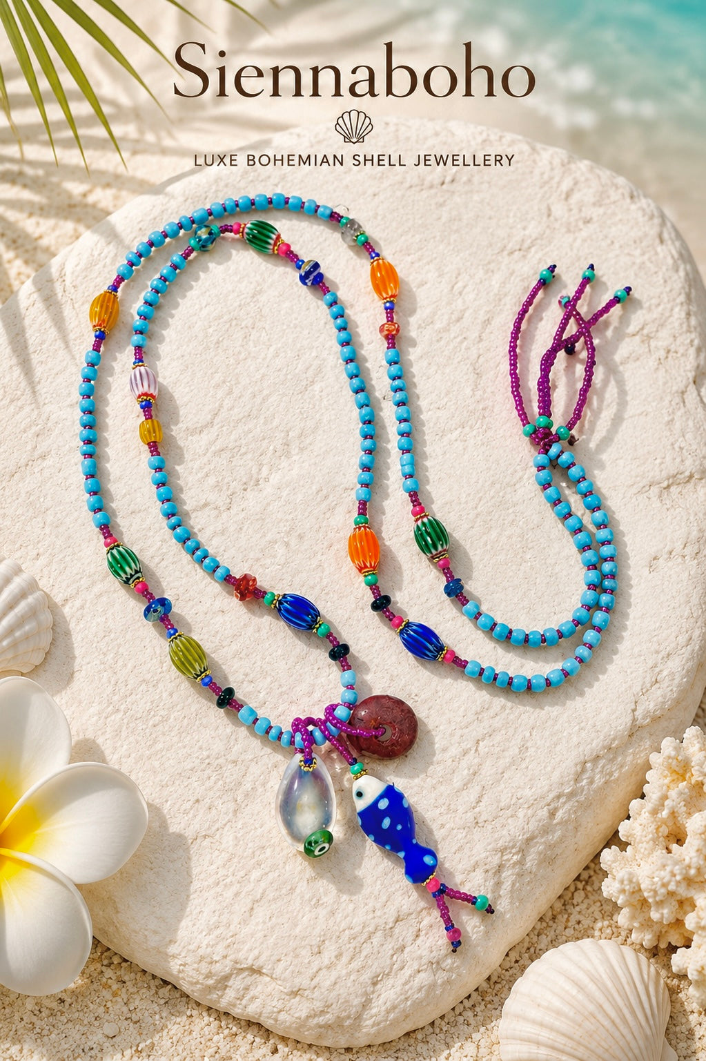 Boho Island Fish & Shell Beaded Necklace