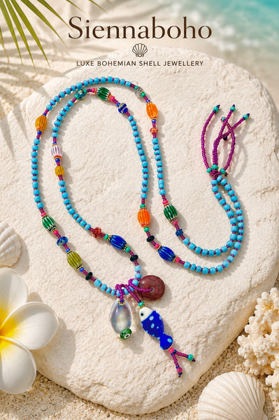 Boho Island Fish & Shell Beaded Necklace