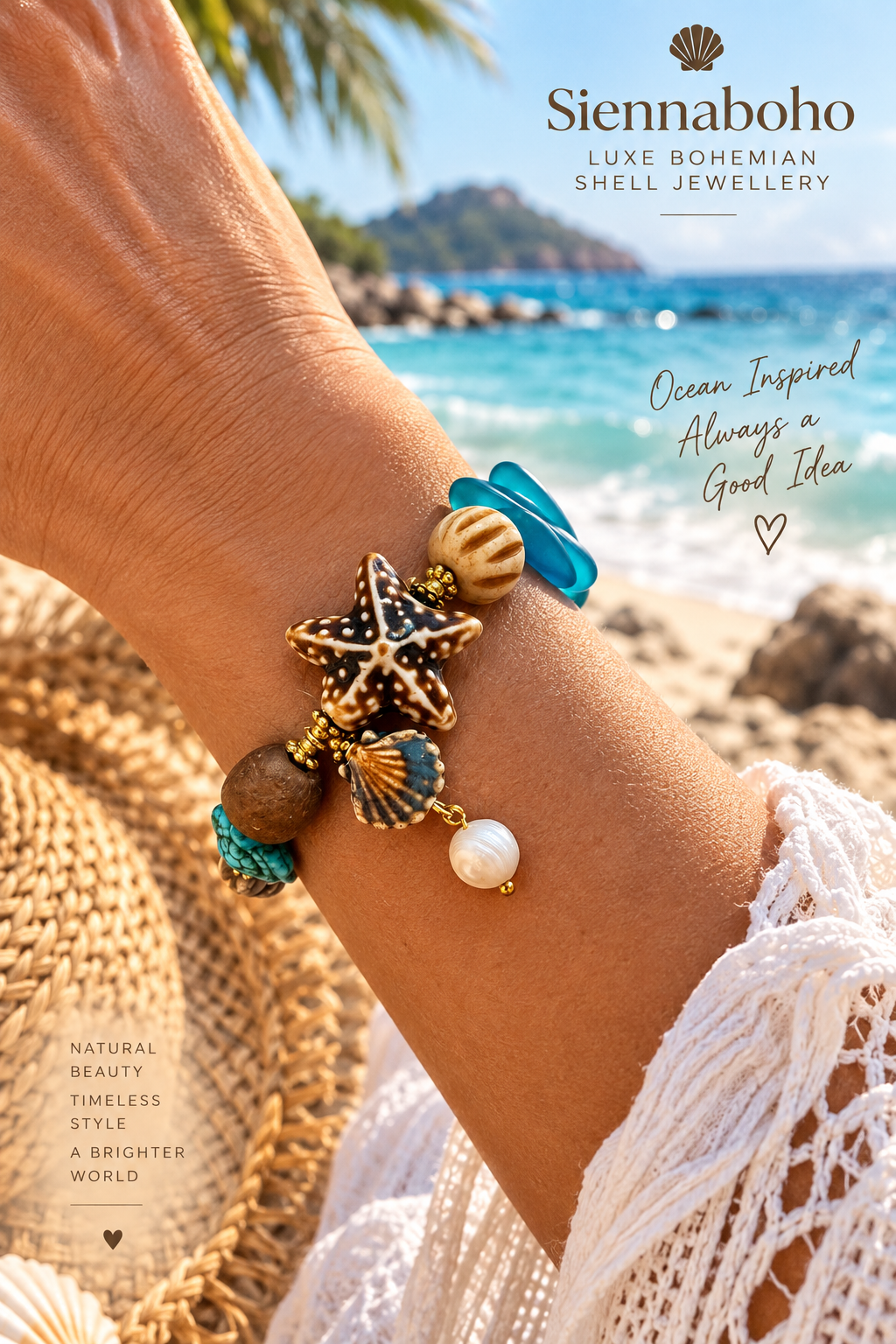 Sea Glass Shell Charm Bracelet