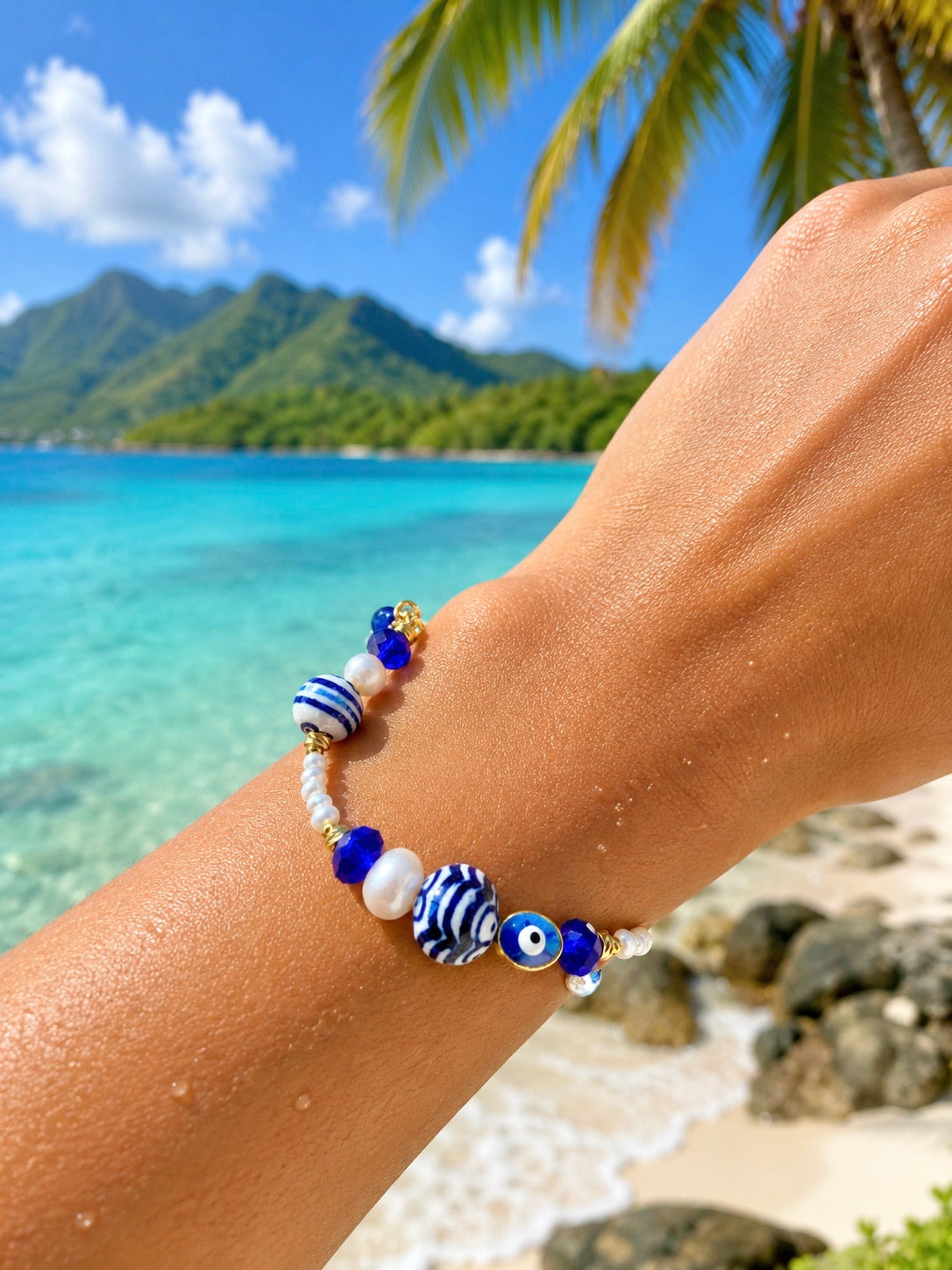 Ocean Blue Pearl Coastal Bracelet
